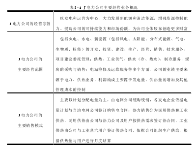 表 3-1 J 电力公司主要经营业务概况