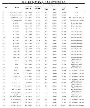 表 2.1 165 条 SARSr-CoV 基因组序列基本信息 