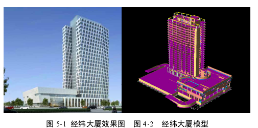 图 5-1  经纬大厦效果图   图 4-2   经纬大厦模型