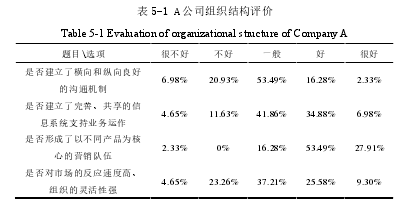 表 5-1 A 公司组织结构评价