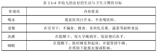 表 3 3~4 岁幼儿的良好的生活与卫生习惯的目标