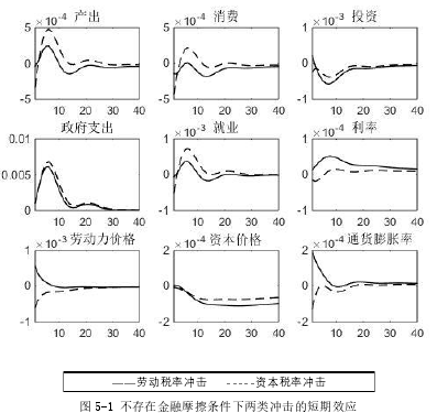 图 5-1 不存在金融摩擦条件下两类冲击的短期效应