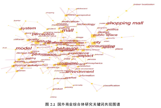 图 2.1  国外商业综合体研究关键词共现图谱