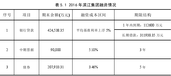 表 5.1 2016 年滨江集团融资情况