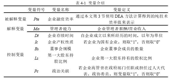 表 4-1 变量介绍