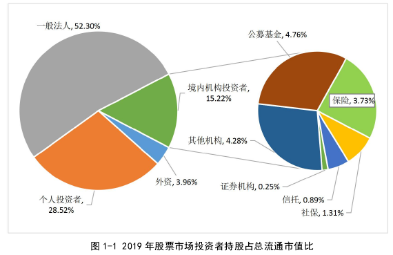 图 1-1 2019 年股票市场投资者持股占总流通市值比