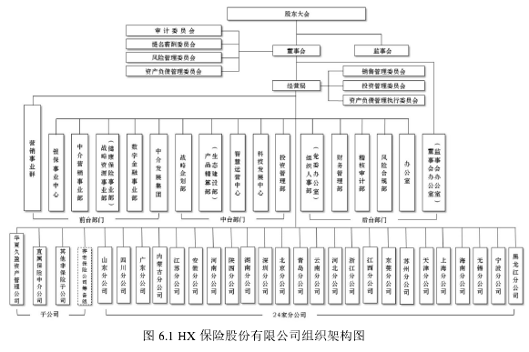 图 6.1 HX 保险股份有限公司组织架构图 