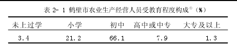 表 2- 1 鹤壁市农业生产经营人员受教育程度构成①（%）