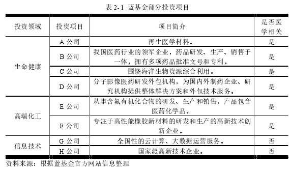 表 2-1 蓝基金部分投资项目