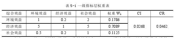 表 5-1 一级指标层权重表