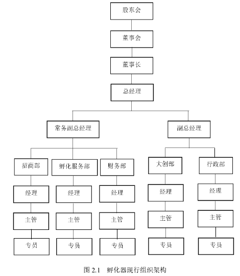 图 2.1 孵化器现行组织架构