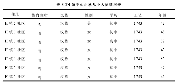 表 3-2H 镇中心小学从业人员情况表