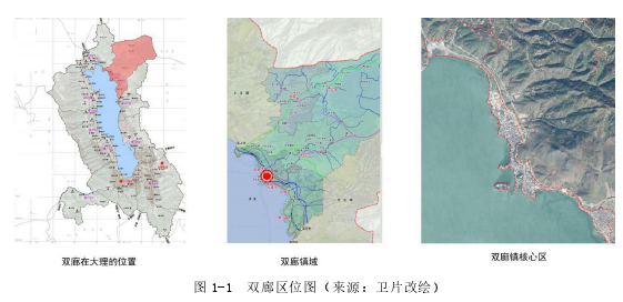 图 1-1 双廊区位图（来源：卫片改绘）