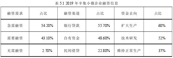 表 5.1 2019 年辛集小微企业融资信息