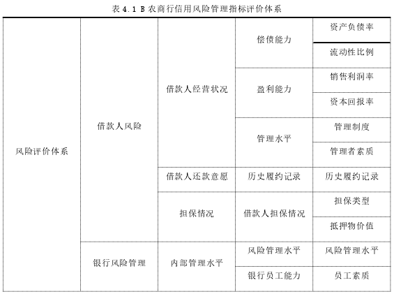 表 4.1 B 农商行信用风险管理指标评价体系