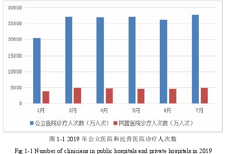 图 1-1 2019 年公立医院和民营医院诊疗人次数