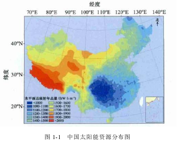 图 1-1 中国太阳能资源分布图