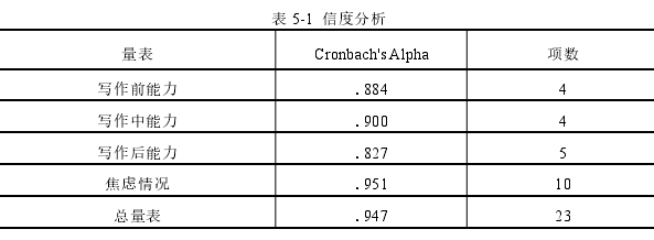 表 5-1 信度分析