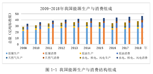 图 1-1 我国能源生产与消费结构组成