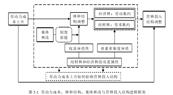 图 5-1  劳动力成本、林种结构、集体林改与营林投入结构逻辑框架 