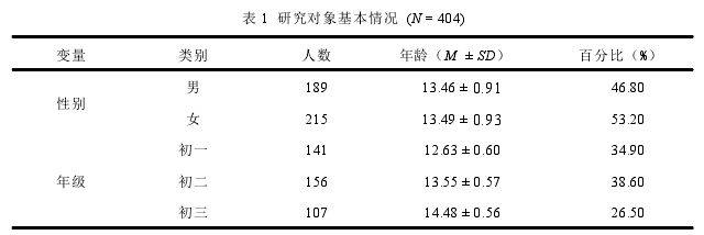 表 1 研究对象基本情况 (N = 404)