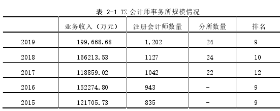 表 2-1 TZ 会计师事务所规模情况 